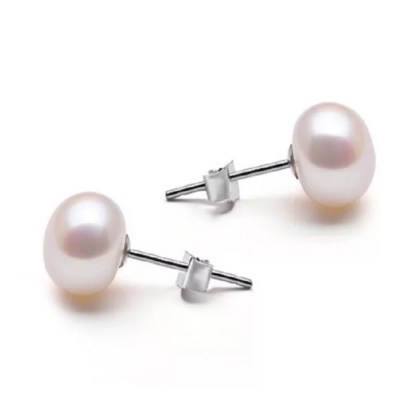 freshwater white pearl Jewelry - 8mm Freshwater Pearl .925 Sterling Silver Studs